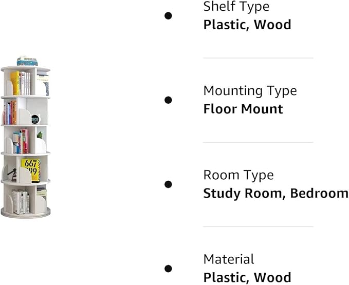 5 Tier 360° Rotating Stackable Shelves Bookshelf Organizer (White) - LeafyLoom