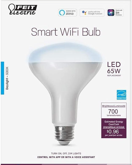 Feit Electric Smart BR30 Wifi Bulb, 5000K Daylight, 2.4GHz WIFI, No Hub Needed, Works with Alexa and Google Home Assistant, App Control, Dimmable, 65W Equivalent, Flood Light Smart Bulb, BR30/950CA/AG FeitElectricCompany