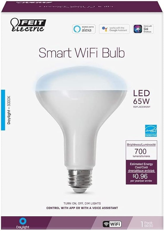 Feit Electric Smart BR30 Wifi Bulb, 5000K Daylight, 2.4GHz WIFI, No Hub Needed, Works with Alexa and Google Home Assistant, App Control, Dimmable, 65W Equivalent, Flood Light Smart Bulb, BR30/950CA/AG FeitElectricCompany