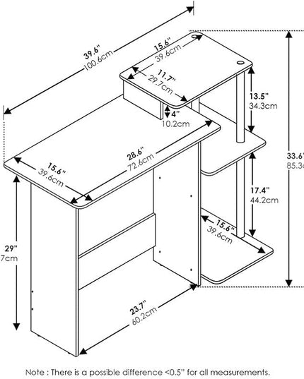 Furinno Efficient Home Laptop Notebook Computer Desk with Square Shelves, Americano/Black - LeafyLoom