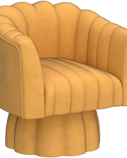 Accent Chair Mid Century 360 Degree Swivel Chair,Modern Lounge Sofa Round Barrel Chair with Wide Upholstered,Fluffy Velvet Fabric Chairs for Home Sofa Living Room/Bedroom/Waiting Room (Mustard) - LeafyLoom