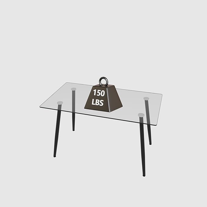 NicBex 51.18Inch Rectangular Dining Table,Modern Kitchen Table with Tempered Glass Tabletop and Black Metal Legs for 6 to 8,Large Dining Room Table for Kitchen,Meeting Room and Living Room,Transparent - LeafyLoom