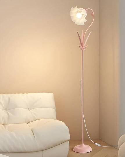 OTTOSON Modern Flower Shape Floor Lamp, Macaron Pink 1-Light Iron Standing Light Cute Floral Lamp with Acrylic Shade Arc Tall Lamp for Living Room Corner Bedroom Kids Room - LeafyLoom