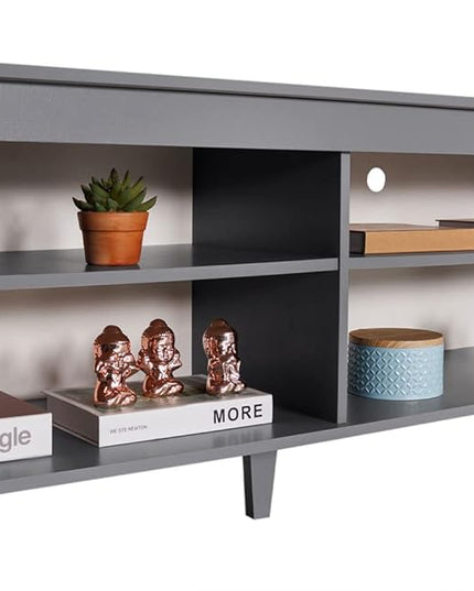 Madesa TV Stand Cabinet with 4 Shelves and Cable Management, Entertainment Center for TVs up to 55 Inches, Wooden, 23'' H x 15'' D x 53'' L – Grey - LeafyLoom