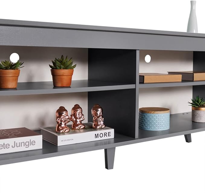 Madesa TV Stand Cabinet with 4 Shelves and Cable Management, Entertainment Center for TVs up to 55 Inches, Wooden, 23'' H x 15'' D x 53'' L – Grey - LeafyLoom