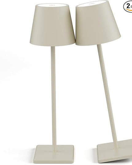 2-Pack LED Cordless Table Lamp, Rechargeable Battery Desk lamp 3W 5500mAh Battery Operated Stepless Dimming Modern Portable Table Light for Restaurant/Bedroom/Outdoor IP54 Waterproof (Off White) - LeafyLoom