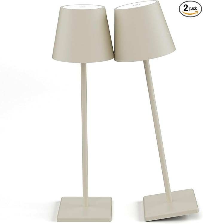2-Pack LED Cordless Table Lamp, Rechargeable Battery Desk lamp 3W 5500mAh Battery Operated Stepless Dimming Modern Portable Table Light for Restaurant/Bedroom/Outdoor IP54 Waterproof (Off White) - LeafyLoom