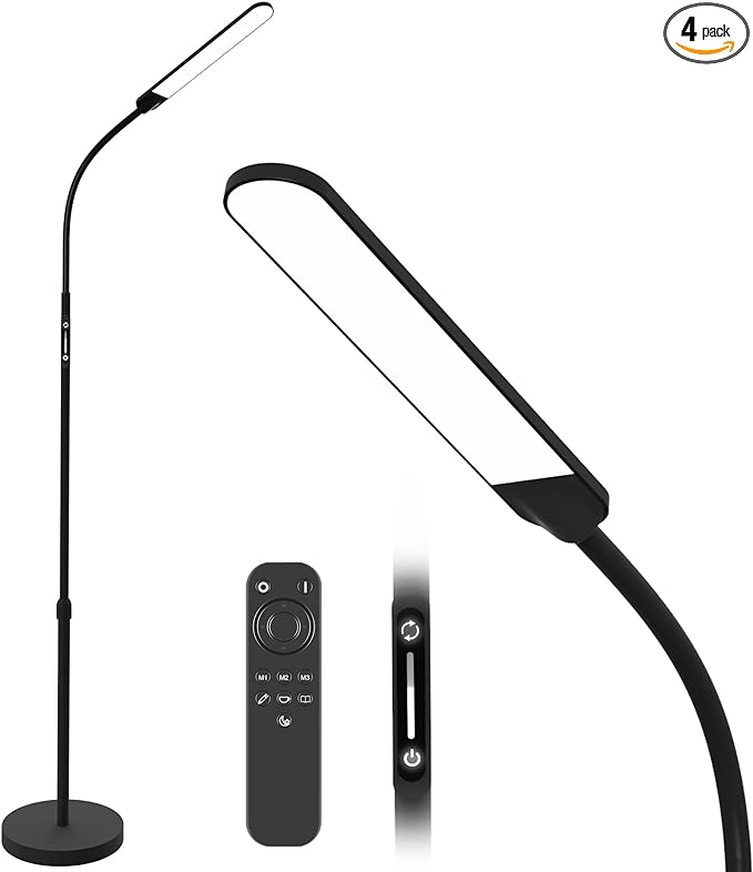 NXONE Led Floor Lamp,Modern Reading Adjustable Standing Height 4 Colors and Stepless Brightness Work Lamp for Living Room Bedroom Reading, Black - LeafyLoom