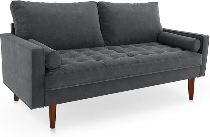 Velvet Furniture for Small Spaces, Mid-Century Modern Loveseats for Living Room, Love Seat Couch Sofas, 70 Inches, Grey - LeafyLoom