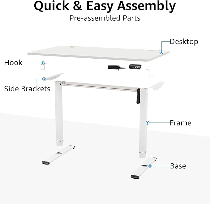 MOUNTUP Height Adjustable Electric Standing Desk Whole-Piece, 48 x 24 Inches Quick Assembly Sit Stand Desk, Stand Up Desk with Memory Controller, Ergonomic Desk, White - LeafyLoom