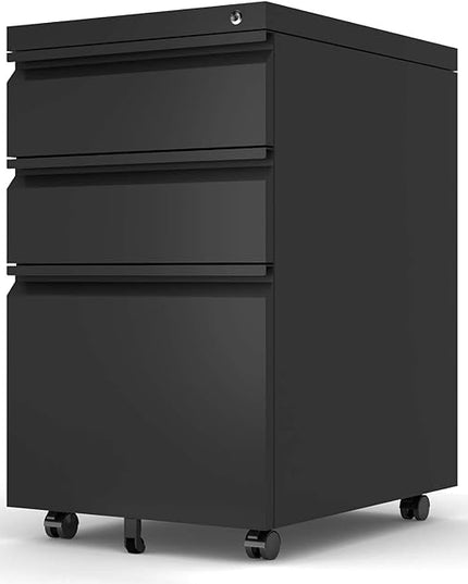 Mobile File Cabinet Under Desk, 3 Drawers Metal File Cabinet with Wheels, Rolling Filing Cabinets with Lock for Home Office Letter/Legal/A4 - LeafyLoom