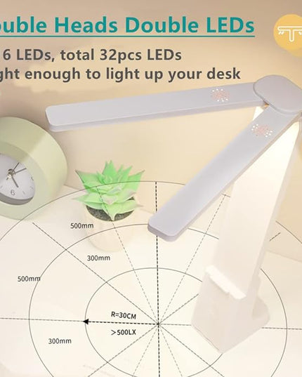 LED Double Head Desk Lamp for Home Office,Portable Small Desk Lamp with Large Lighting Range, Battery Operated Rechargeable Desk Light for Kids, Reading,Studying,Home,Office,Dormitory,Blue - LeafyLoom