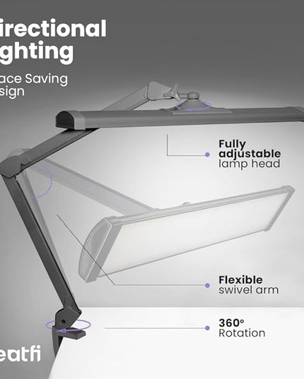Neatfi Ultra 3,500 Lumen LED Desk Lamp, Color Correlated Temperature, 3 Light Modes, Dimmable, 45W, 26 Inch Wide Metal Shade, 540 SMD LEDs (CCT with Clamp, Silver) - LeafyLoom