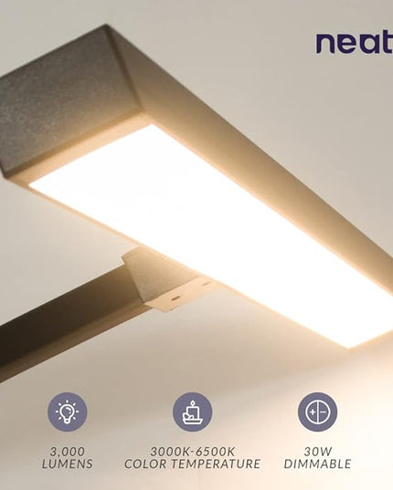 Neatfi (New Model) Flex Desk Lamp with Clamp, Dimmable, 3,000 Lumens 30W LED Monitor Light, 3000K-6500K Correlated Color Temperature, 5 Brightness Levels & 5 Light Modes (28 Inches, Black) - LeafyLoom
