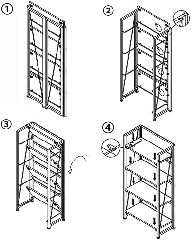 No-Assembly Folding Bookshelf Storage Shelves 4 Tiers Vintage Multifunctional Plant Flower Stand Storage Rack Shelves Bookcase for Home Office (Gray and Black-4, 4-Tier) - LeafyLoom