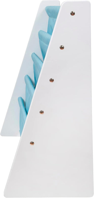 Wildkin Kids Canvas Sling Bookshelf for Boys and Girls, Wooden Design Features Four Fabric Shelves, Keep Bedrooms, Playrooms, and Classrooms Organized, an Ideal Kids Bookshelf (White w/Aqua) - LeafyLoom