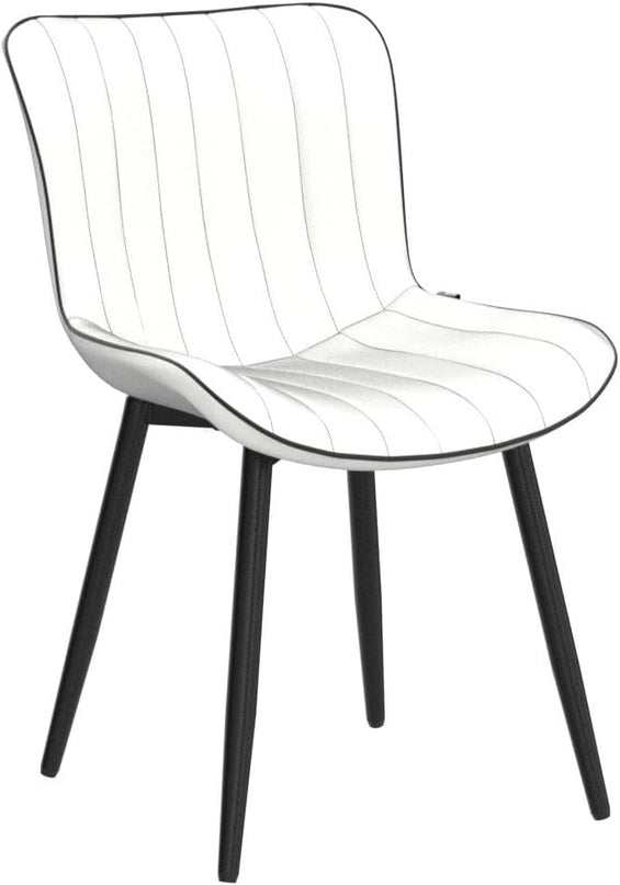 YOUNUOKE White Dining Chairs Set of 2 Upholstered Mid Century Modern Kitchen Chair Armless Faux Leather Accent Guest Chair with Back Metal Legs for Living Reception Waiting Room Bedrooms - LeafyLoom