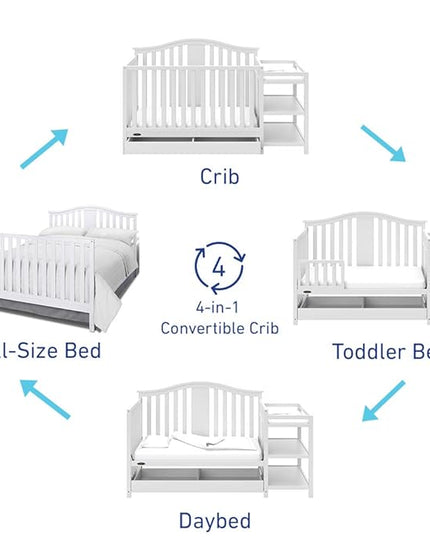 Graco Solano 4-in-1 Convertible Crib and Changer with Drawer (White) – Crib and Changing Table Combo with Drawer, Includes Changing Pad, Converts to Toddler Bed, Daybed and Full-Size Bed - LeafyLoom