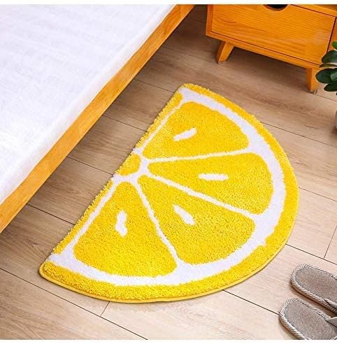 Playtime Cozy Lemon Cute Fruits Half Round Shaped Bedroom Bathroom Doorway Kitchen Floor Rug Carpet Water Absorption Non-Slip mat for Kid's Room (Yellow, 45 * 65CM) - LeafyLoom