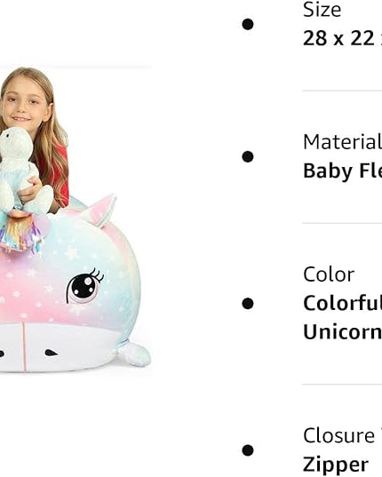 Unicorn Stuffed Animal Storage for Teens Girls Bedroom, Kids Bean Bag Chairs, Super Soft Velvet Fabric Large Size Covers Only - LeafyLoom