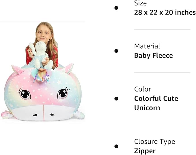 Unicorn Stuffed Animal Storage for Teens Girls Bedroom, Kids Bean Bag Chairs, Super Soft Velvet Fabric Large Size Covers Only - LeafyLoom