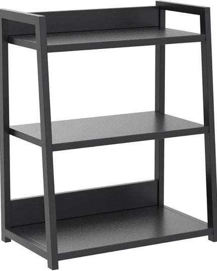 IOTXY 3 Tier Open Bookshelf - Steel and Wood Display Stand, 50CM Width Floor-Standing Bookcase, Black - LeafyLoom