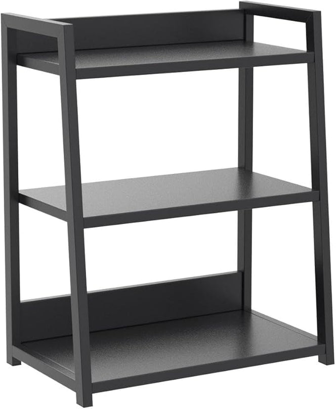 IOTXY 3 Tier Open Bookshelf - Steel and Wood Display Stand, 50CM Width Floor-Standing Bookcase, Black - LeafyLoom