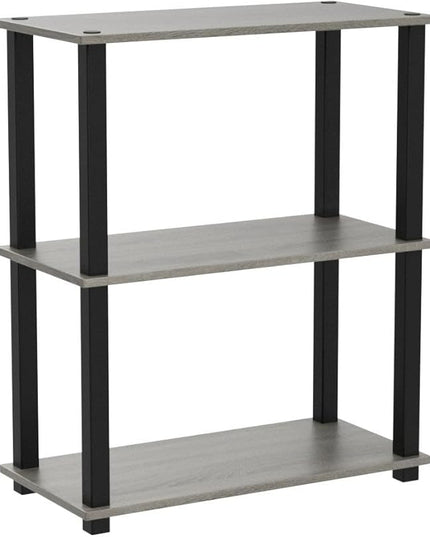 Furinno Turn-S-Tube 3-Tier Compact Multipurpose Shelf 2-Pack French Oak Grey/Black - LeafyLoom