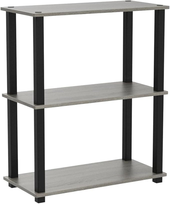 Furinno Turn-S-Tube 3-Tier Compact Multipurpose Shelf 2-Pack French Oak Grey/Black - LeafyLoom
