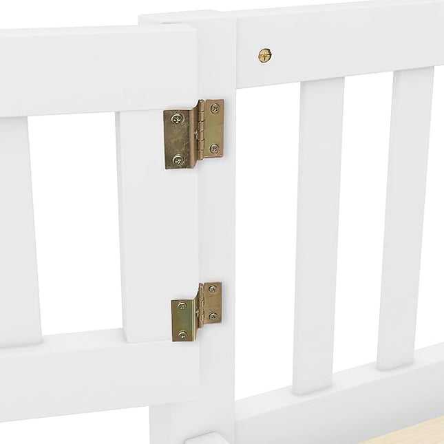 Multifunctional Full Size Floor Bed with Safety Guardrails and Door, Removable Wood Slats, Montessori Beds Frame for Toddlers, Easy Assembly, for Boys and Girls Room, White - LeafyLoom