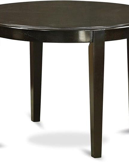 East West Furniture BOBA3-CAP-21 Boston 3 Piece Dinette Set for Small Spaces Contains a Round Kitchen Table and 2 Blue Color Linen Fabric Parson Dining Chairs, Cappuccino, 42x42 Inch - LeafyLoom