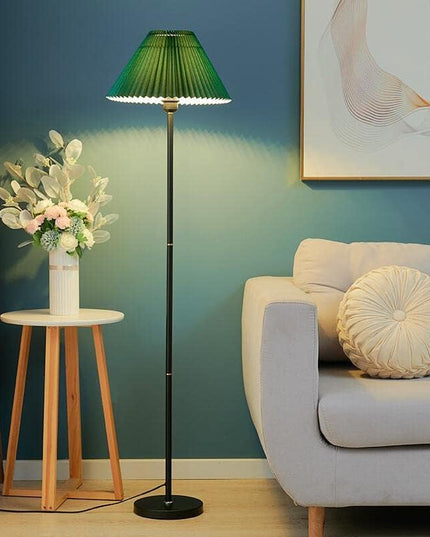Modern Elegant Black Pole Floor Lamp Simple Design Tall Lamp with Dark Green Shade Standing Lamp with LED Bulb for Living Room and Bedroom - LeafyLoom