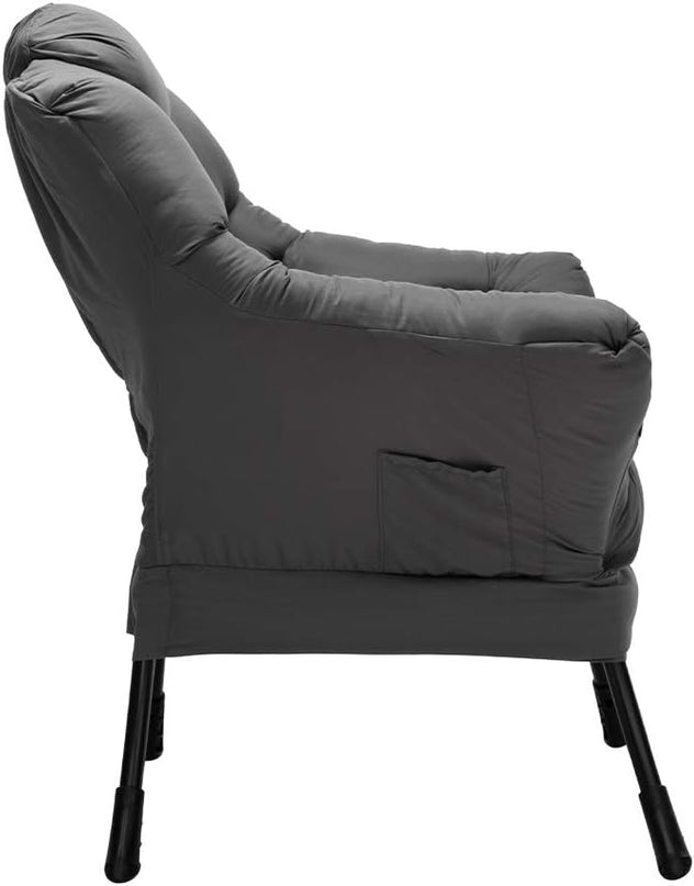 HollyHOME Fabric Large Lazy Chair, Accent Reading Chair, Cozy Lounge Chair with Armrest, Leisure Sofa Chair for Living Room, Bedroom, Dorm, Dark Grey - LeafyLoom