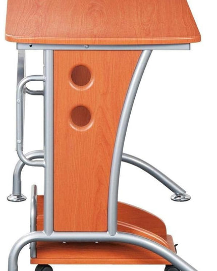 TECHNI MOBILI Modern Computer Desk With Mobile CPU Caddy. Color: Dark Honey - LeafyLoom