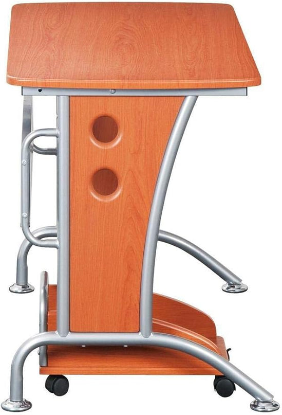 TECHNI MOBILI Modern Computer Desk With Mobile CPU Caddy. Color: Dark Honey - LeafyLoom
