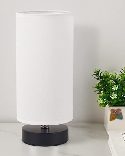 Table Lamp, Bedside Nightstand Lamp, Simple Desk Lamp, Cylinder Table Lamp for Bedroom Living Room Office Study, White Shade and Black Base - LeafyLoom