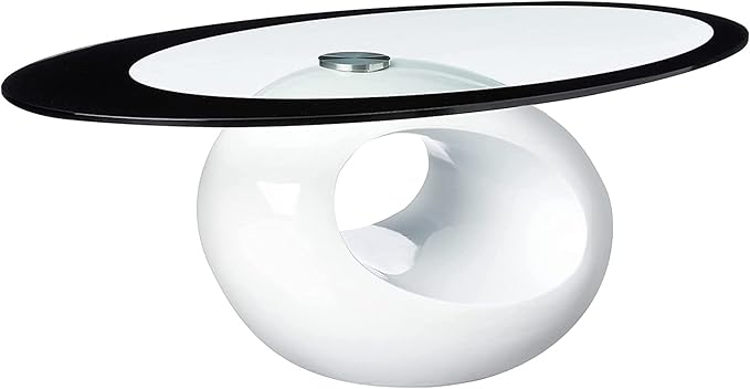 Fab Glass and Mirror CTW-FAB3000 High Gloss Coffee Oval Tempered Glass Top End Side Table, White - LeafyLoom