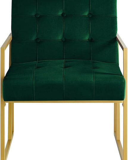 24KF Modern Jade Velvet Button Tufted Accent Chair with Golden Metal Stand, Decorative Furniture Chairs for Living Room Bedroom -Jade - LeafyLoom