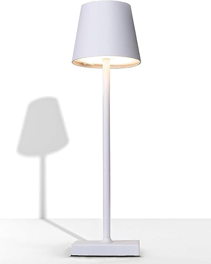 Rechargeable Table Lamp, 3 Color Dimmable Modern Battery Powered Lamp, 5200mAh Touch Cordless LED Desk Lamp for Bedroom Reading Office Bar Cafe Patio (White) - LeafyLoom