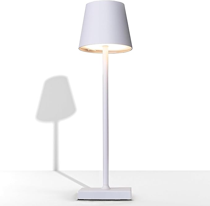 Rechargeable Table Lamp, 3 Color Dimmable Modern Battery Powered Lamp, 5200mAh Touch Cordless LED Desk Lamp for Bedroom Reading Office Bar Cafe Patio (White) - LeafyLoom