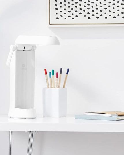 OttLite Folding Task Lamp, White – Multi-Position Shade, Fold-Up Design, Portable Handle, Low Heat & Low Glare Illumination, Fits on Desks & Workstations - LeafyLoom