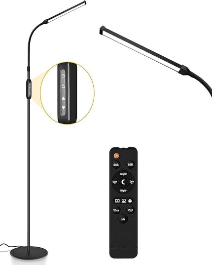 Bright LED Floor Lamp for Eyelash Extensions Adjustable Gooseneck Standing Eyelash Light Dimmable lash LED Lamp for Facial Spa Salon Makeup Reading Floor Lamp for Bedroom Office Black - LeafyLoom