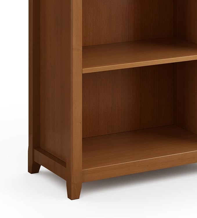 SIMPLIHOME Amherst SOLID WOOD 30 Inch Transitional 5 Shelf Bookcase in Light Golden Brown, For the Living Room, Study Room and Office - LeafyLoom