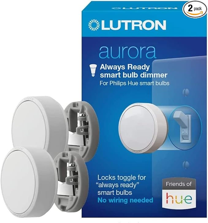 Lutron Aurora Smart Bulb Dimmer Switch (2 Pack) | for Philips Hue Smart Bulbs | Z3-1BRL-WH-L0-2 | White Lutron