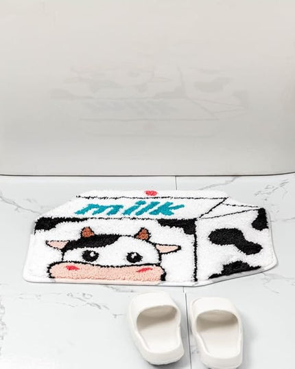 Milk Cow Bathroom Rugs Milk Box Shaped Animals Non Slip Cute Bath Rug Soft Absorbent Microfiber Bathtub Door Mat for Bathroom Kitchen Floor Tub Shower Rug Black White - LeafyLoom