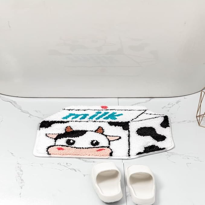 Milk Cow Bathroom Rugs Milk Box Shaped Animals Non Slip Cute Bath Rug Soft Absorbent Microfiber Bathtub Door Mat for Bathroom Kitchen Floor Tub Shower Rug Black White - LeafyLoom