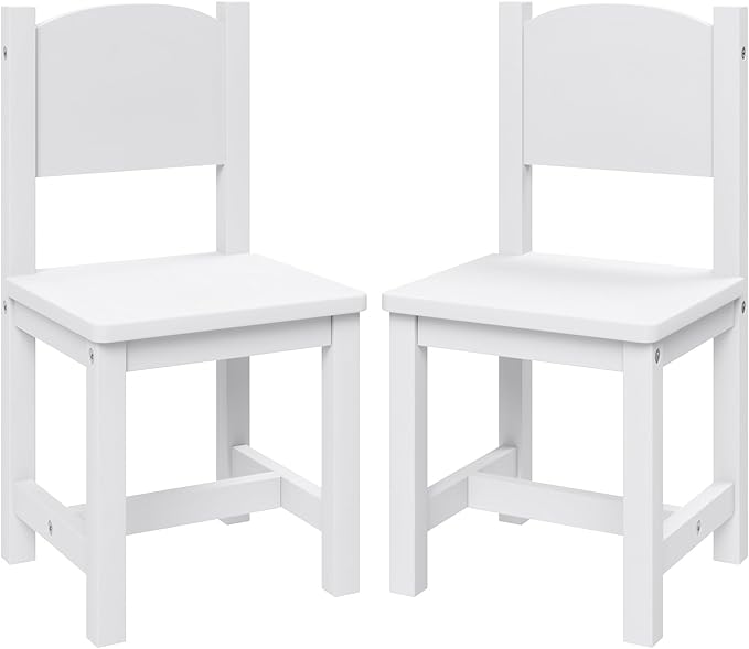 Timy Toddler Wooden Chair Pair, Kids Furniture for Eating, Reading, Playing 2 Pack (White) - LeafyLoom