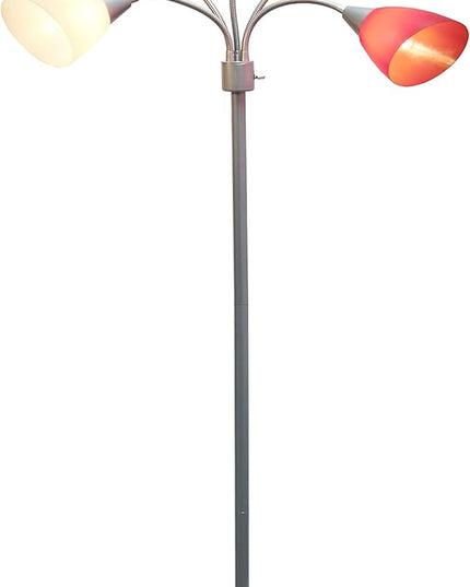 Simple Designs LF2006-SDM 67" Contemporary Multi Head Medusa 5 Light Adjustable Gooseneck Silver Floor Lamp with Primary Dark Multicolored Shades for Kids Bedroom Playroom Living Room Office - LeafyLoom