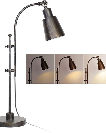 Metal Desk Lamp Rustic Task Lamp Black Adjustable, Industrial Style Lamp with On/Off Switch, Vintage Work Lamp, Reading Lamp for Bedroom, Study Room &Office, ETL Certificate. (Black01-3S) - LeafyLoom