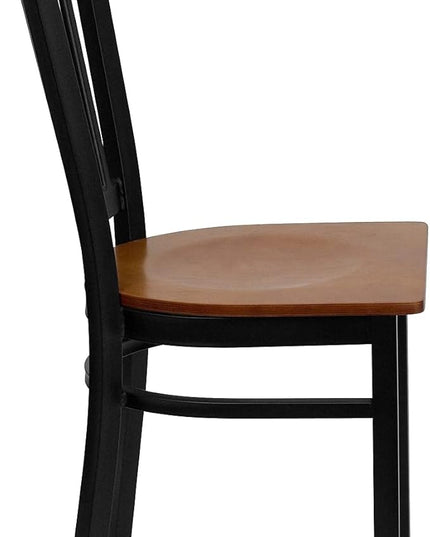 Flash Furniture HERCULES Series Black Vertical Back Metal Restaurant Chair - Cherry Wood Seat - LeafyLoom